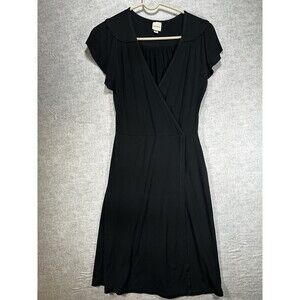 Merona Black A-Line Dress Size XS Short Cap  Sleeve Knee Length V-Neck Faux Wrap